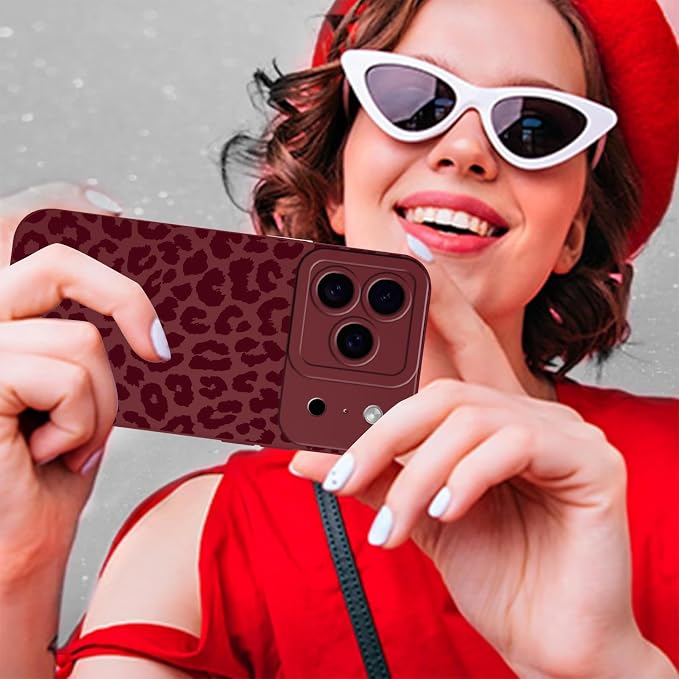 Cute Burgundy Cheetah Print Phone Case for iPhone 17 Pro 6.3" | Aesthetic Leopard Pattern Design Cover Full Camera Lens Protective Shockproof Soft Slim TPU Funda for Women Girls - Image 8