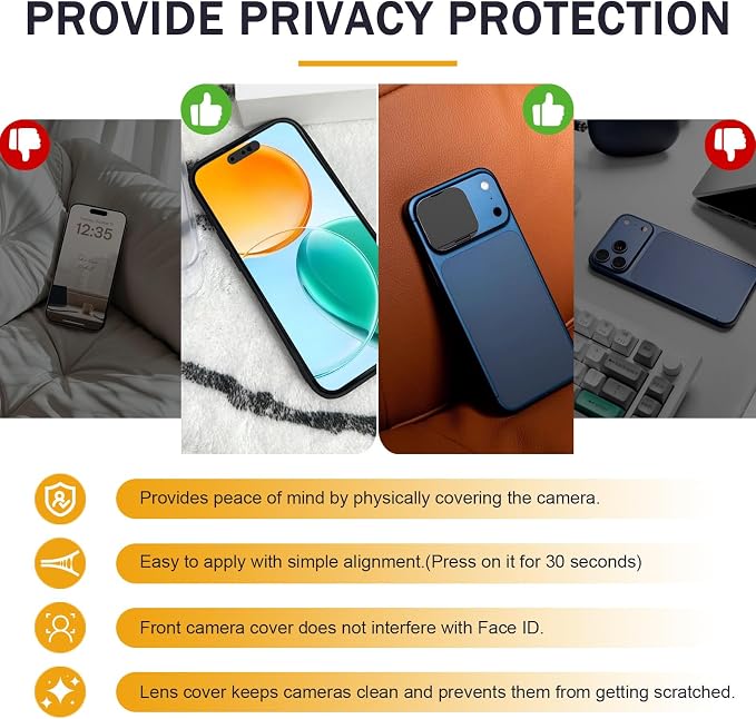 Privacy Cover, Camera Cover Compatible for iPhone 17 Pro/17 Pro Max | Protect Privacy and Security,Camera Lens Blocker Protect Security and Privacy-2Pack - Image 3