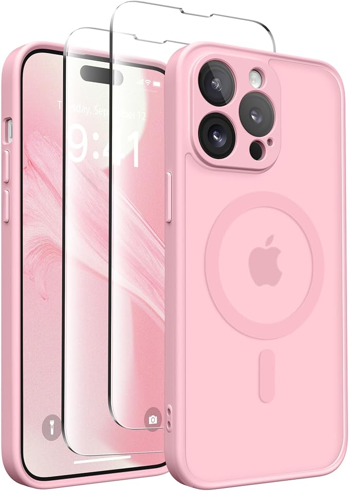 CAPRARO for iPhone 14 Pro Case, Compatible with MagSafe | Upgraded [Full Camera Protection] Shockproof Protective Slim Translucent Matte Magnetic Phone Case 6.1'', Peach Pink by CAPRARO