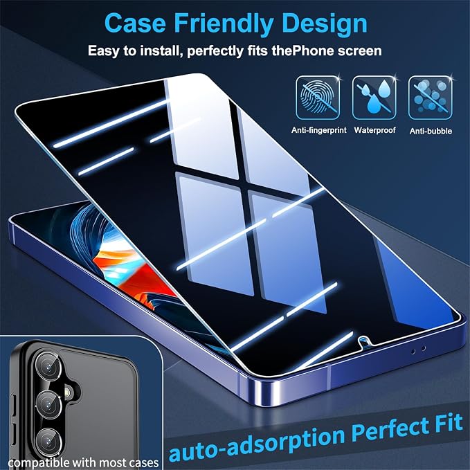 firtstnow 3 Pack Privacy Screen Protector for Samsung Galaxy S25 Plus Tempered Glass + 2 Pack Camera Lens Protector, True 25°Anti Spy, 9H+ Hardness, Fingerprint Unlock, Bubble-Free 6.7Inch - Image 6