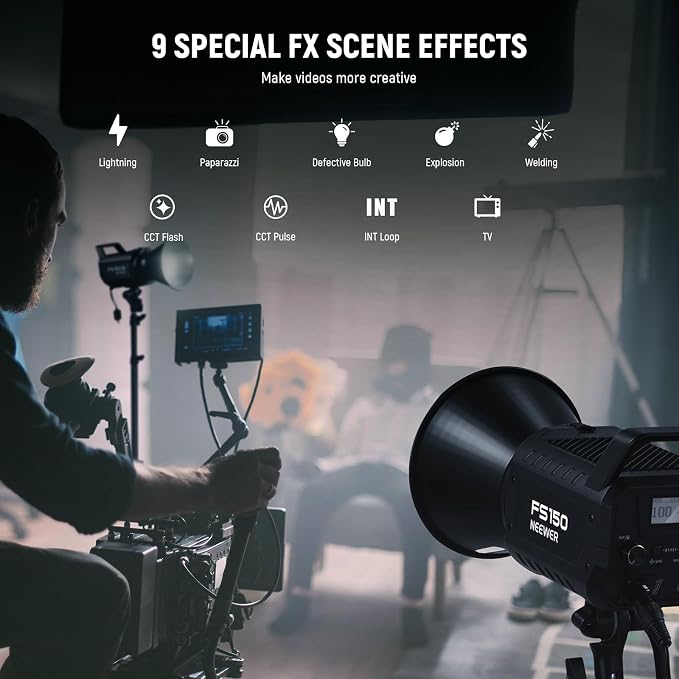NEEWER FS150 LED Video Light 2.4G/APP Control, 130W 5600K COB Daylight Silent Photography Continuous Output Lighting 4 Precise Dimming Types 102000lux/1m CRI97+ 9 Effects Bowens Mount, US Plug - Image 6