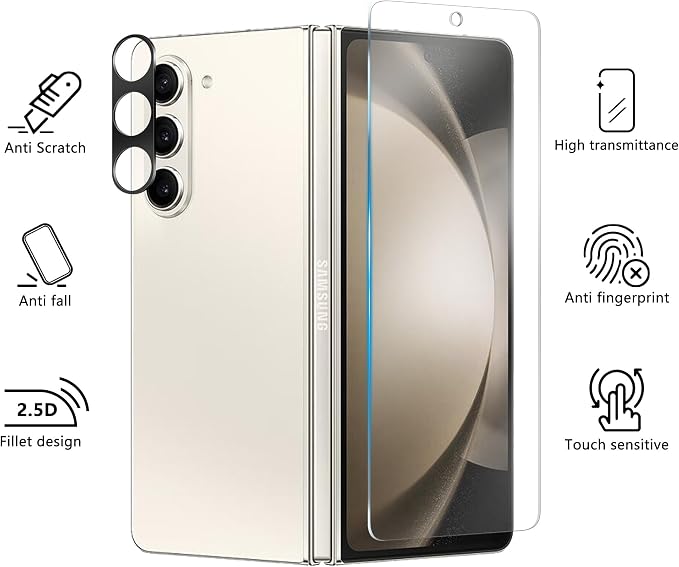 For Samsung Galaxy Z Fold 5, 2 Inner Films, 2 Cover Glass, 2 Lens Guards | HD Clear, Responsive Touch, Case Friendly, Everyday Scratch Protection, Smooth Surface, Easy Installation, Two Cleaning Kits - Image 9