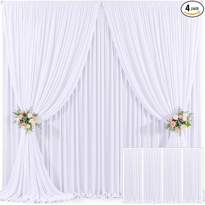 4 Panels White Backdrop Curtain for Parties Wedding Wrinkle Free White Photo Curtains Backdrop Drapes Fabric Decoration for Baby Shower 20ft(W) x 10ft(H) by Tao-GePartyDecorations