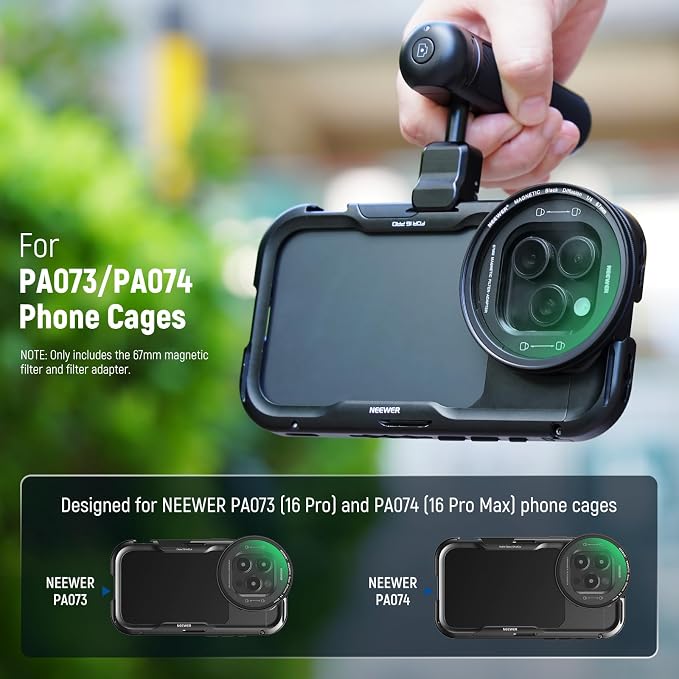 NEEWER 67mm Magnetic Multicoated HD Black Diffusion 1/4 Filter for Mist Cinematic Effect + Magnetic Filter Backplate Adapter, Compatible with iPhone 16 Pro/16 Pro Max Phone Cage (PA073/PA074) - Image 2