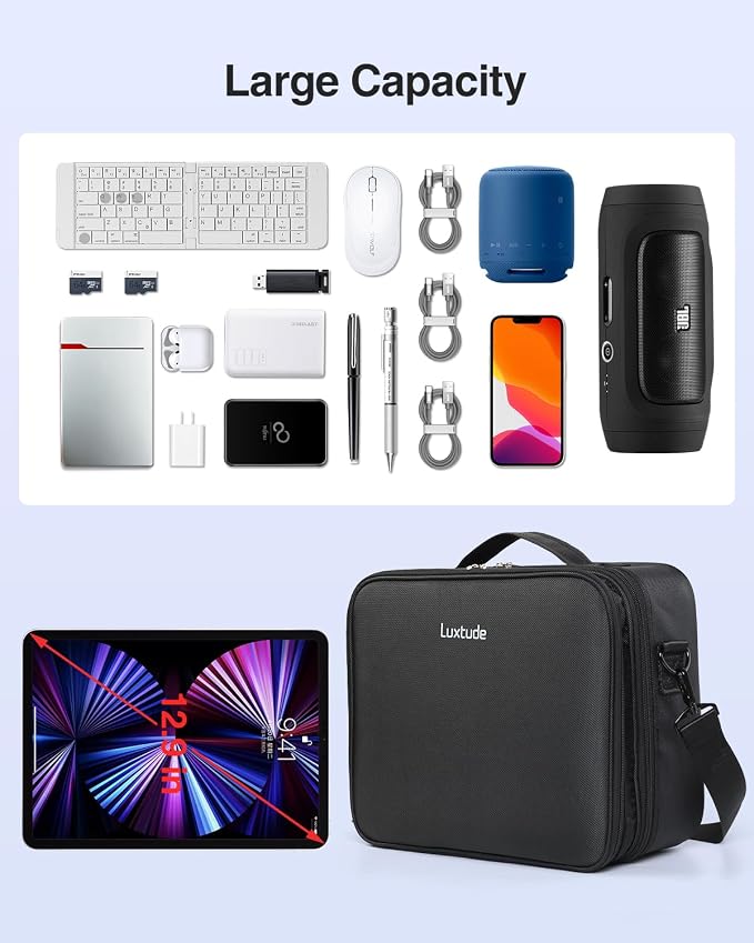 Luxtude Electronic Organizer Travel Case Large, Double Layer Tech Bag | Home Electronics Bag Fits for iPad (Up to 12.9 in), Sturdy Storage for Dji, Camera - Image 2