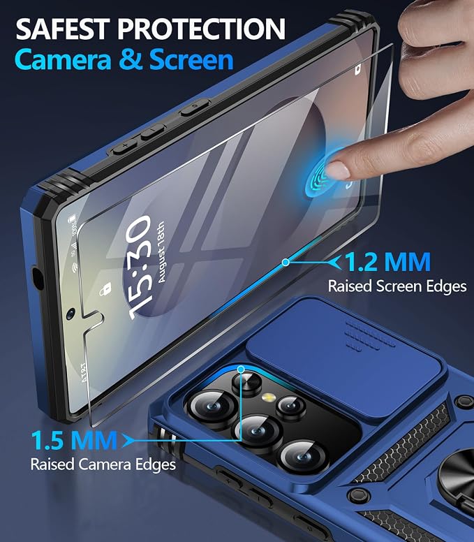 Taisairu for Samsung Galaxy S25 Ultra Case with Screen Protector & Slide Camera Lens Cover, Built-in Magnetic Ring Stand Shockproof Protective Phone Case for Samsung S25 Ultra Case (Blue) - Image 7
