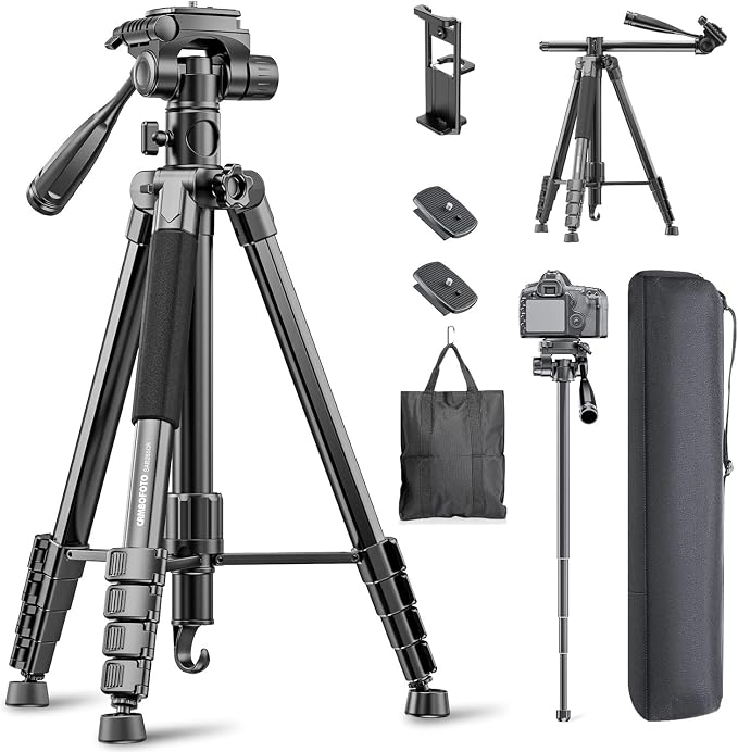 CAMBOFOTO 73" Camera Tripod and Monopod with Horizontal Central Axis | Aluminum Tripod with Sandbag/Phone Holder/Travel Bag, for DSLR/Camcorder/GoPro by CAMBOFOTO