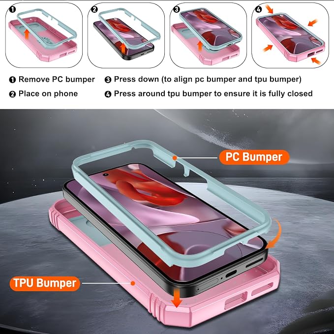 Gritup for Pixel 9A Case Military-Grade Shockproof with Kickstand | with 2 PCS Screen Protector, Slide Camera Cover, Heavy Duty Outdoor Protection Funda para Google 9 A Phone Cover, Green+Pink - Image 3