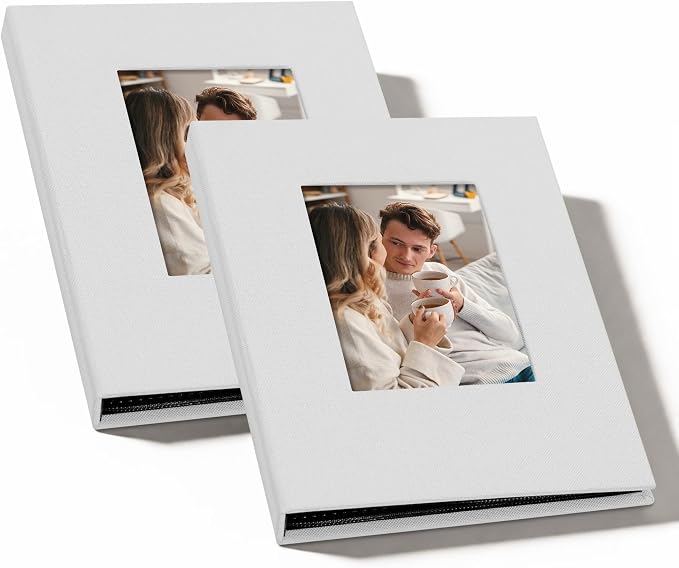 Small 4x6 Photo Album 24 Pockets Linen Cover White 2 Pack | Linen Cover, Front Window, Portable Mini Picture Book, Travel Wedding Memories by Remowith