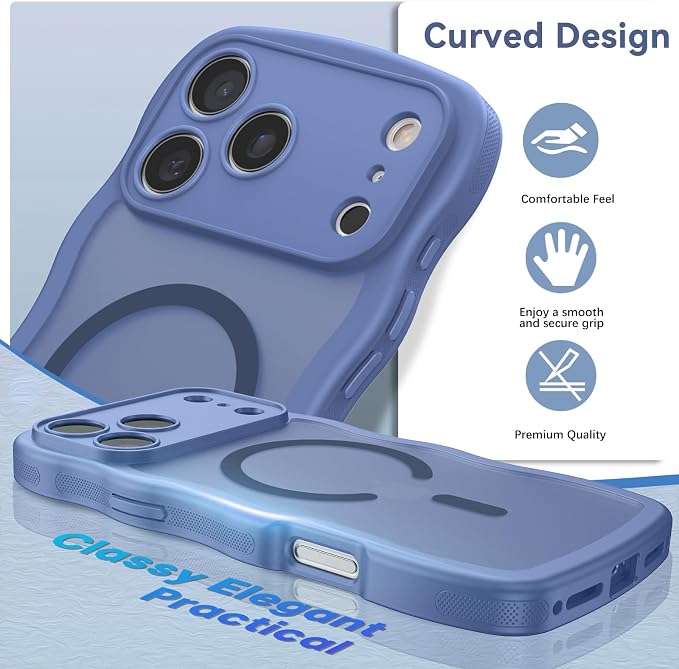 BENTOBEN Magnetic for iPhone 17 Pro Max Case, Cute Wavy [Full Camera Protection][Compatible with MagSafe] Matte Anti-Slip Bumper Women Girls Boys Protective Cover for 17 ProMax 6.9", Sierra Blue - Image 2