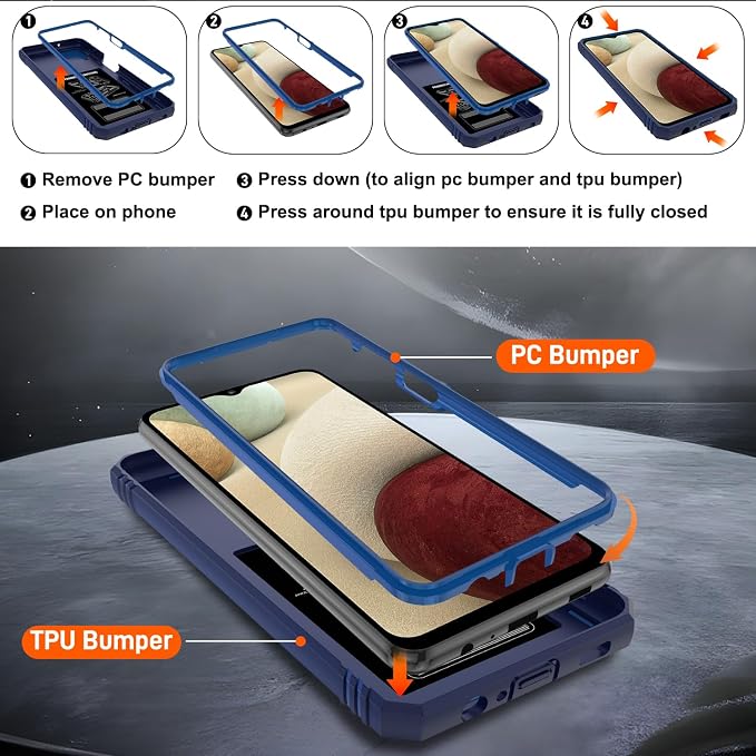 Gritup for Galaxy A12 Phone Case Military-Grade Shockproof with Kickstand | with 2 PCS Screen Protector, Slide Camera Cover, Heavy Duty Outdoor Protection Full Body Funda para Galaxy A 12 Cover-Blue - Image 4