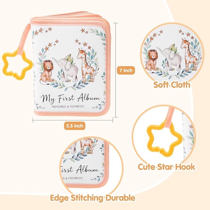 Baby Photo Album, My First Photo Album for Baby & Toddler, Peach | 17 Photo Slots(4×6"), Soft Anti-Scratch Edges, Shatterproof Safety Mirror, Star Hanging Hook, Family Memory Keepsake Book - Image 3