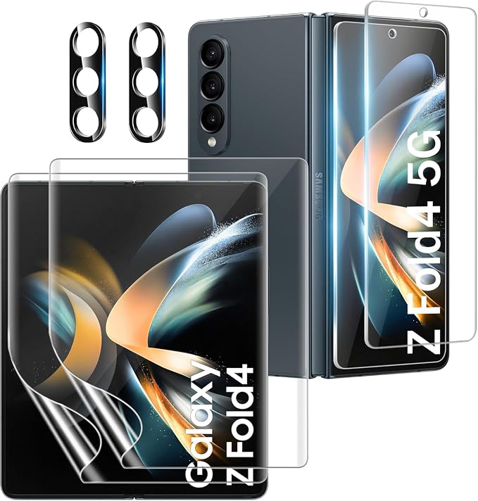 6 Pack Screen Protector for Samsung Galaxy Z Fold 4, Inner, Front and Lens | Flexible Inner Film, Front Glass Protection, Camera Protection, HD Clear, Responsive Touch, Case Friendly, Easy Installation by Unknown