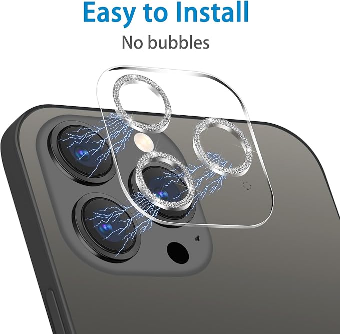 3 Pack Dengduoduo Tempered Glass Camera Lens Protector for iPhone 14 Pro 6.1" & iPhone 14 Pro Max 6.7", Glitter Bling Diamond, Ultra HD, 9H Hardness, Anti-Scratch, Case Friendly, Easy to Install [No Affect on Night Shots] - Image 5