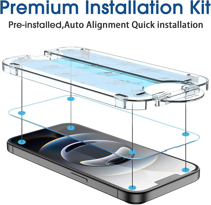 amFilm OneTouch for iPhone 17e / iPhone 16e Screen Protector Tempered Glass | Auto-Alignment, 30s Install, Bubble Free,Case Friendly,Scratch & Drop Protection, Camera Lens Protector[2+2 Pack] (16e-6.1'') - Image 3