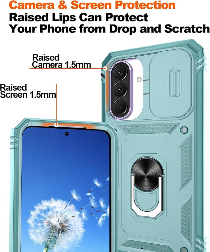 Gritup for Samsung Galaxy A37 5G Phone Case with Camera Cover | 2*Screen Protector | 360° Rotating Ring Kickstand, Military Grade Protective Cover para Samsung A 37, Green - Image 4