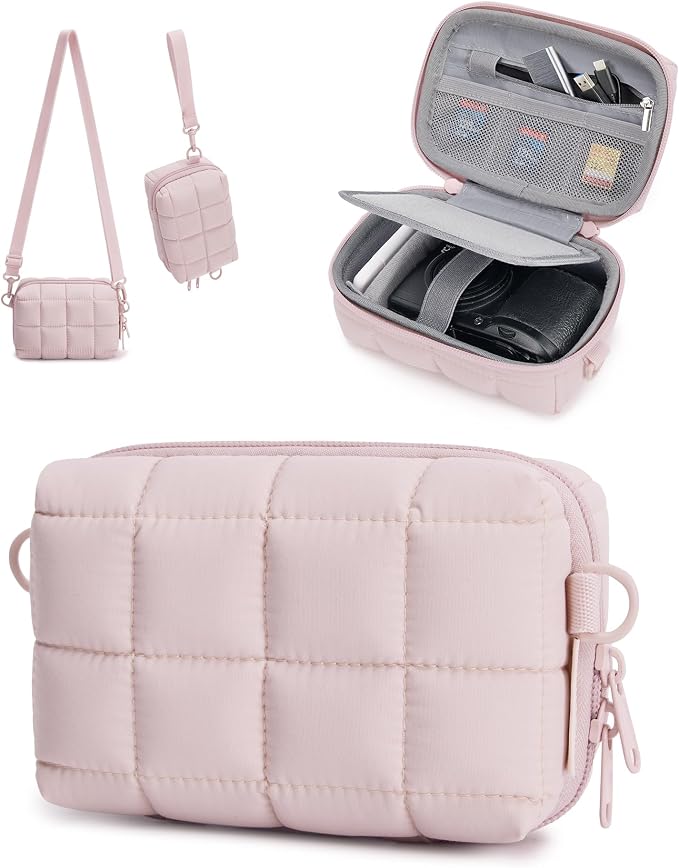 BAGSMART Small Puffy Digital Camera Case, Water-repellent, Pink | Camera Bag with 2 Carrying Ways for Canon PowerShot G7X Mark II/III/Sony DSCW800/DSCW830, Lightweight by BAGSMART