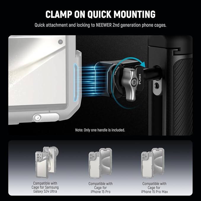 NEEWER PA045E Side Handle with Bluetooth Remote Shutter, Quick Release Clamp, Anti Off Cold Shoe for NEEWER 2nd Gen Phone Cage for 15 Pro/15 Pro Max/S24 Ultra, Silver Lock - Image 2