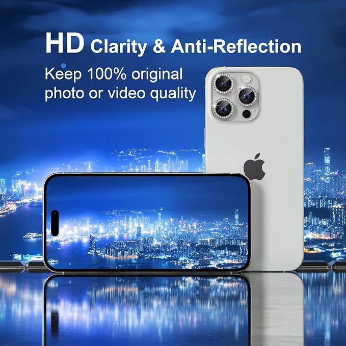 Misea Compatible for iPhone 16 Pro/iPhone 16 Pro Max Camera Lens Protector | 9H Tempered Glass Ultra HD Bling Camera Screen Protector Cover Metal Individual Ring Decoration Accessories, Silver Diamond - Image 4