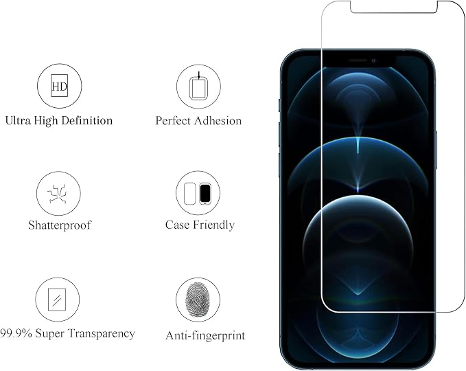 Ailun Screen Protector+Camera Lens Protector for iPhone 12 Pro, 2+2 Pack | 6.1 inch, Tempered Glass Film, HD - Image 2