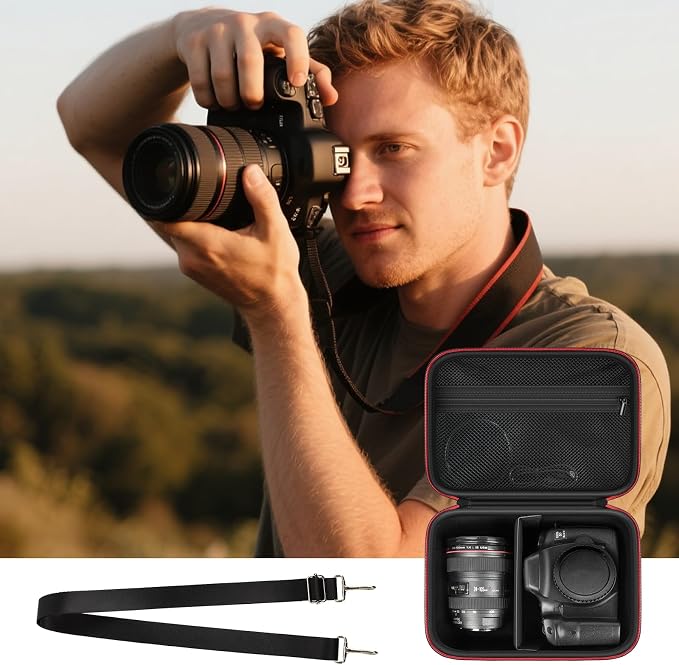 GWCASE Camera Case for Canon EOS R50 R100 T7 R5/R6 with Kit Lens, M | Shockproof EVA Hard Shell, Soft Interior; Detachable Divider, 4 Mesh Pockets; Crossbody Strap; Travel & Daily Carry,Box Only - Image 8