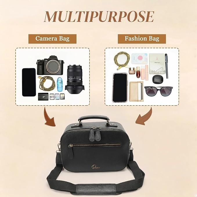 Camera Sling Bag, Waterproof PU Leather Crossbody Camere Bag for Photographers, Small Shockproof Case with Removable Dividers for DSLR/SLR/Mirrorless, 4L Black - Image 5