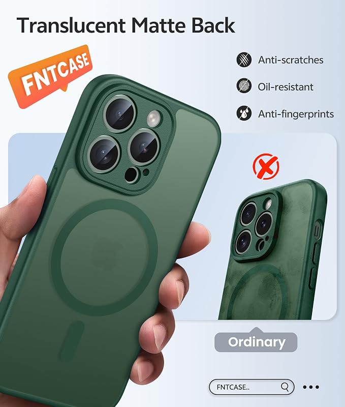 FNTCASE for iPhone 13 Pro Max Case, Fit for Magsafe, Full Camera Protection | Translucent Matte Magnetic Phone Back, 14FT Military Grade Drop Proof, Slim Shockproof Protective Cover, Green - Image 6