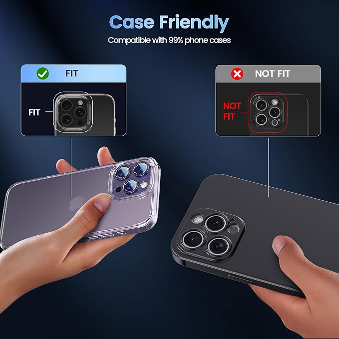 CACOE Metal Camera Lens Protector for iPhone 14/16 Pro/Pro Max Cover | Tempered Glass Cover, Anti-Scratch, Drop-Proof, Strong Adhesion, Camera Screen Cover Accessories, Dark Purple - Image 7