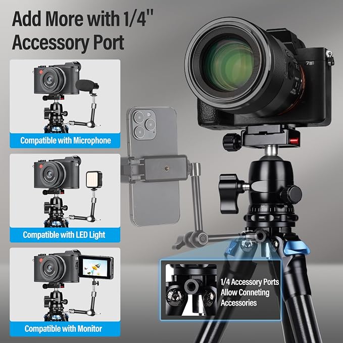 SIRUI AM-203 Aluminum Mini Travel Tripod, B00K Ball Head, 360° Panoramic | 20LB Load, 16.7" Height, 11.4" Folded, Lightweight, Tabletop, DSLR, Mirrorless Camera, Travel Photography - Image 6
