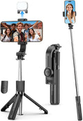 Mini Selfie Stick Travel Tripod for Cell Phone with Light, Extendable Selfie Stick for iPhone with Detachable Remote, iPhone Tripod for Video Recording, Photograph, Compatible with Cellphones by SelfieShow