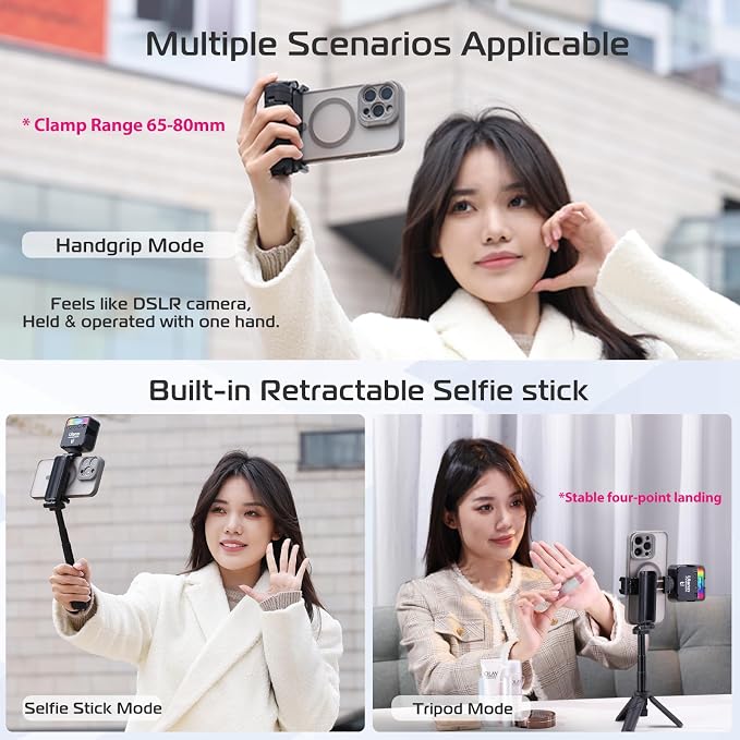 ULANZI JJ02 Selfie Stick Tripod, Portable Pocket Size Phone Tripod Holder | 3-in-1 Mini Phone Grip, Detachable Remote, 2 Cold Shoe, Wireless Shutter for Vlog, Photography, Livestreaming - Image 2
