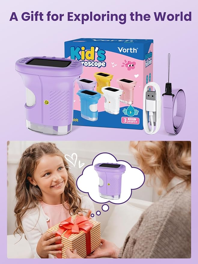 Microscope for Kids, 2.4 Inch Digital Microscope with 1000X Magnification, Handheld Camera Mini Pocket Magnifying Glass, Educational Birthday Gifts Toys for Ages 3+, Purple - Image 9