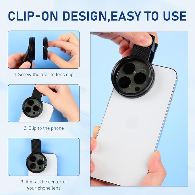 52mm Clip-on CPL Phone Camera Filter Kit, Circular Polarizer Filter, CPL Polarizer Phone Camera Lens Filter for iPhone Samsung/Android Smartphones - Image 4