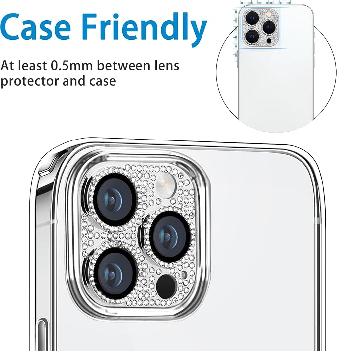 Designed for iPhone 14 Pro and 14 Pro Max Camera Lens Protector, Bling Rhinestone Sparkle Diamond 9H Tempered Glass Lens Cover Shockproof Full Protective Camera Cover, Silver - Image 3