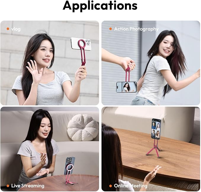ULANZI MA30 Magnetic Phone Tripod Stand for iPhone - Aluminium Maglock Smartphone Mini Tripod Pocket Cell Phone Stand Strong Magnet Quick Mount Compatible with iPhone 17 16 15 14 13 12 Series, Red - Image 5