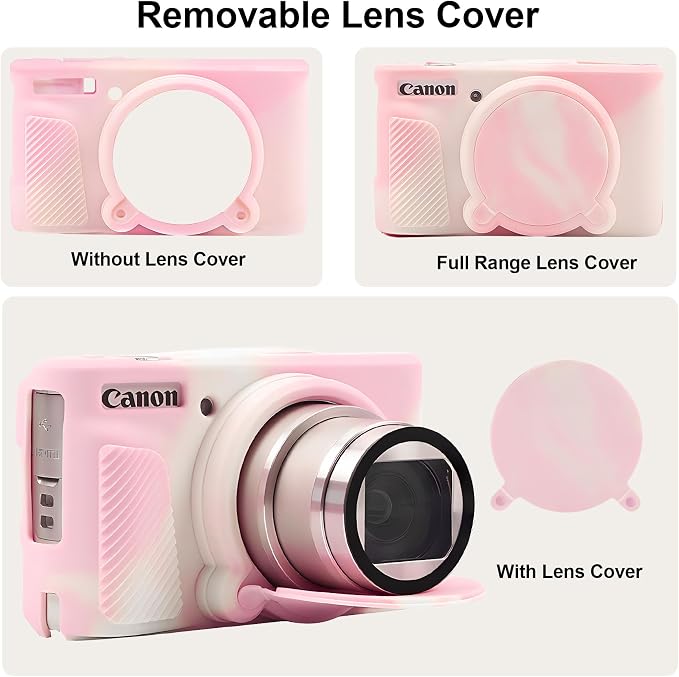BOVKE Silicone Camera Case for Canon PowerShot SX740 / SX730 Digital Camera, SX740 HS Soft Protective Case Cover Rubber Camera Slim Fit Sleeve with Removable Lens Cover, Mist Pink - Image 5