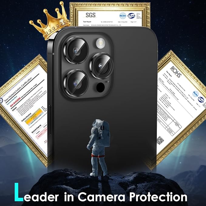 YWXTW Camera Lens Protector for iPhone 15 Pro/iPhone 15 Pro Max, [1 Step Installation Tray] Tempered Glass Screen Protector Metal Individual Camera Cover Accessories Case Friendly (Black Titanium) - Image 2