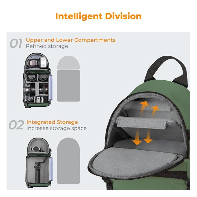 K&F CONCEPT Camera Sling Bag, Compact Crossbody Backpack, 10L | Fits Mirrorless & Small DSLR. Water-Repellent Twill Fabric. 5 Removable Dividers. Adjustable Strap 20.5–39.8 in. BS11 - Image 3