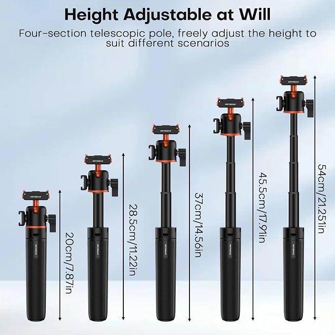 REYGEAK 21" Camera Tripod 360° Ball Head for DJI Osmo 360 Action 5 pro/4/3 | 21.6" extendable selfie stick for vlogs, with cold shoe, magnetic and quick release design, for DJI Osmo 360 Action 5 pro/4/3 - Image 3