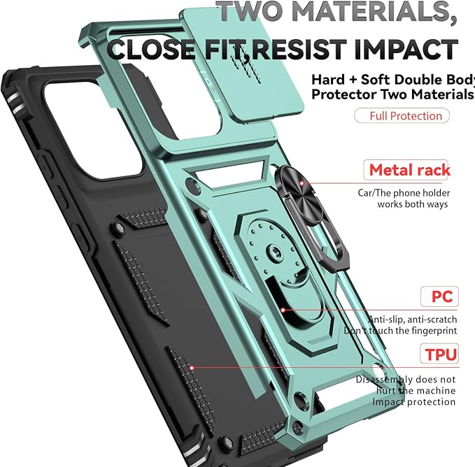SunStory Compatible with Motorola Moto Edge 2025 Case with HD Screen Protector & Slide Camera Cover & Rotated Ring Kickstand, [Military-Grade] Phone Case for (Green, Moto Edge 2025) - Image 8