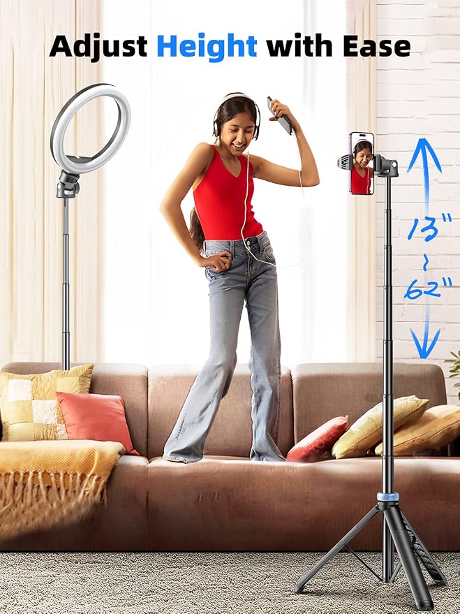 Kaiess 62" Phone Tripod & Selfie Stick, Extendable Photography Light Stand with Wireless Remote, Solidest, Portable, Lightweight, Compatible with iPhone/Android Phone - Image 3
