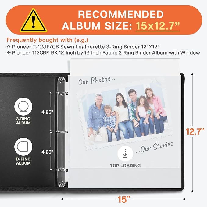 Dunwell 12x12 Scrapbook Refill Pages, 10 Pack for 3-Ring Binders | 10-pack 12x12 scrapbook refill pages fit standard 3-ring scrapbook binders for photos, layouts, and keepsakes. - Image 2