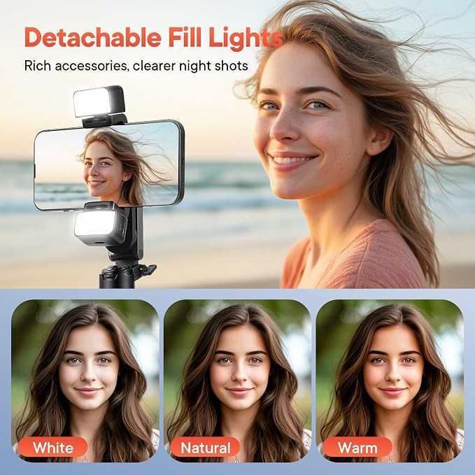 Magnetic Tripod for iPhone with Light, Mini Selfie Stick with Ligt | Pocket Size Selfie Stick with Wireless Remote Control & 2 Fill Light for Photograph, Vlogging Compatible with iPhone/Android - Image 3