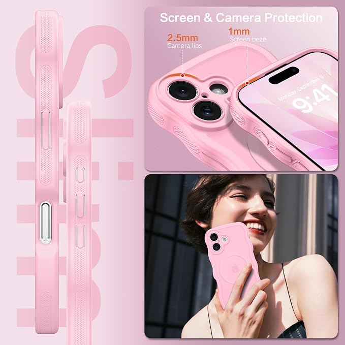 BENTOBEN Magnetic for iPhone 17 Case, Cute Wavy Full Camera Protection [Compatible with MagSafe] Translucent Matte Anti-Slip Bumper Women Girls Boys Protective Cover for 17 6.3", Light Pink - Image 6