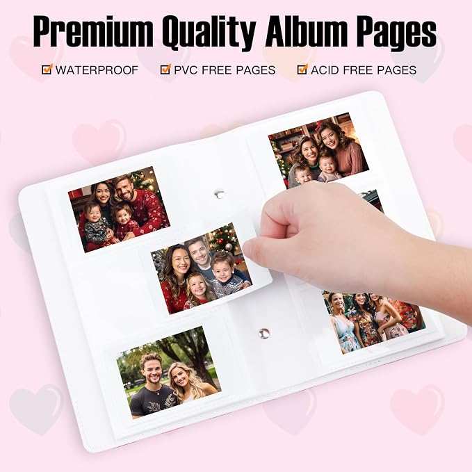 Veicevol 156-Pocket Album for Instax Mini & Polaroid 2x3 inch Photos, Pink | PU Leather Cover, Portable Album, Mini Photo Album for Fujifilm Instax Mini Camera, Polaroid Camera, Wedding Keepsake - Image 4