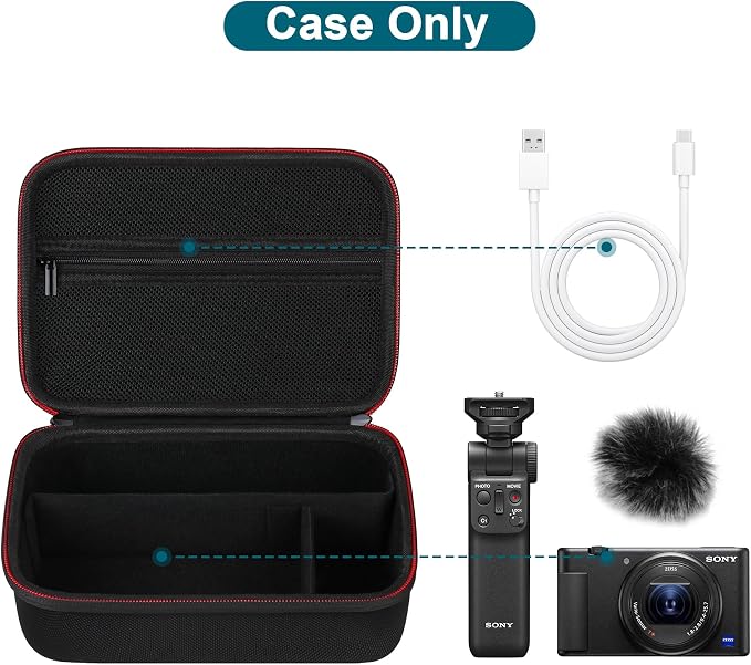Canboc Carrying Case for Sony ZV-1F/ ZV-1/ ZV-1 II Digital Camera, Black | Vlogger Accessory Kit Tripod Travel Storage Bag with Strap, Mesh Pocket fit Cable (Case Only) - Image 2