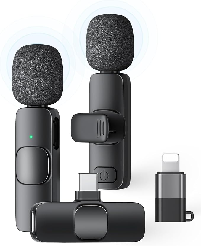 2 Pack Wireless Lavalier Microphone for iPhone iPad and Android Phone, Lapel Mic Plug and Play Wireless Mic Noise Reduction Mini Microphone for Video Recording Interview Podcast Vlog YouTube Tiktok by KUKIHO