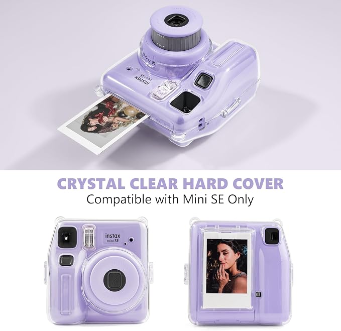 Fuji Mini SE Clear Case, Hard PC Protective Case for Instax Mini SE Instant Camera with Cute Cartoon Sticker & Adjustable Shoulder Strap - Purple Happy Dog - Image 2