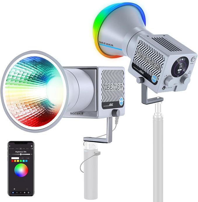 NEEWER 60W Portable RGB LED Video Light Handheld Fill Light, APP/2.4G/Panel Control 18 Scenes 8700Lux/1m 2700-6500K CRI97+ Dimmable COB Continuous Output Lighting for Video Recording Streaming, HS60C by Neewer