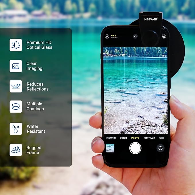 NEEWER 67mm Phone CPL Filter with Cold Shoe Clip, HD Circular Polarizer Lens Filter Accessories with Adjustable Polarization, Compatible with Android Samsung S26 Ultra iPhone 17 Pro Max & More, FL-113 - Image 3